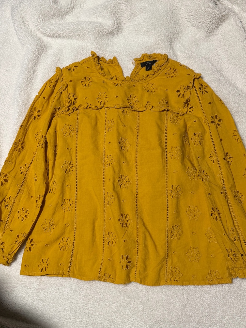 J. Crew Mustard Eyelet Long-Sleeve Blouse size XS